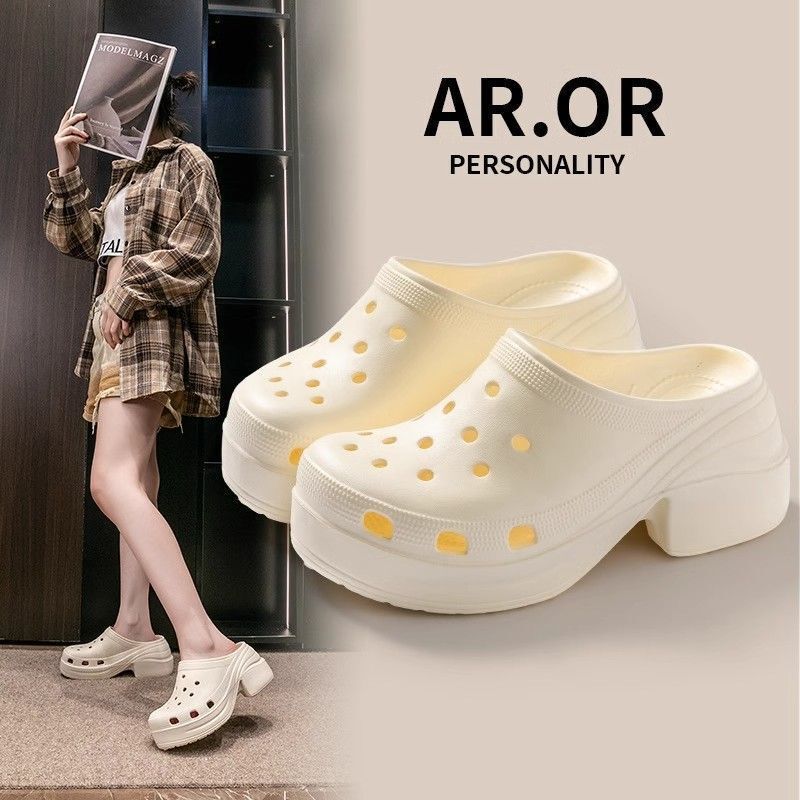 Internet Popular Mermaid Hole Shoes Women's Fashion Street Photoshoot Travel Style High-end Sense Height-increasing Slippers for Summer Outer Wear