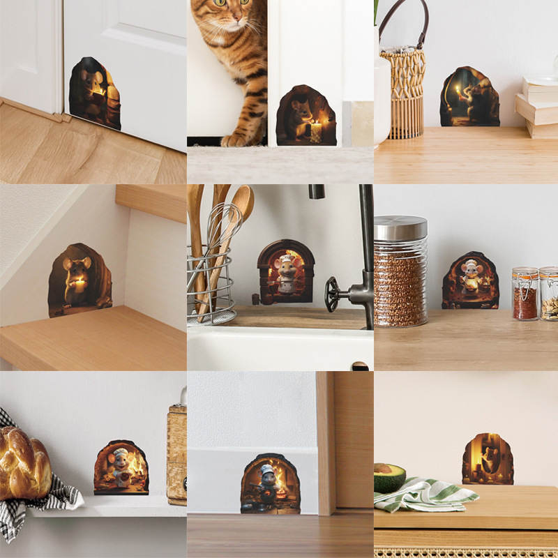SD combination cartoon cute little mouse hole free stickers DIY living room entrance wall decoration wall stickers