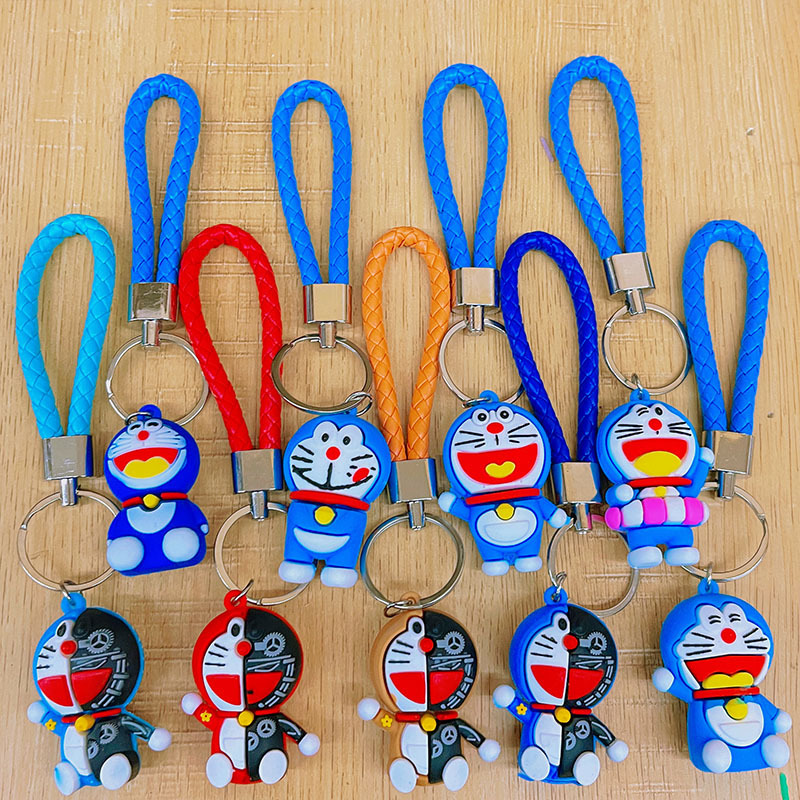 Hand-woven rope cartoon robot cat keychain soft glue ding-dang cat toy micro-business push gift accessories wholesale