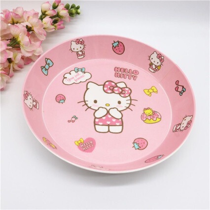 Melamine Plate Kidsren's Eating Anti-Fall Imitation Porcelain Tableware Plate Cartoon Household Plastic Hellokitty Tableware