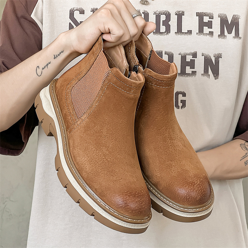 마틴 부츠 남자 트렌디 한 영국 스타일 올 매치 레트로 한국식 하이 탑 작업복 부츠 슬립 온 남성 신발 9067