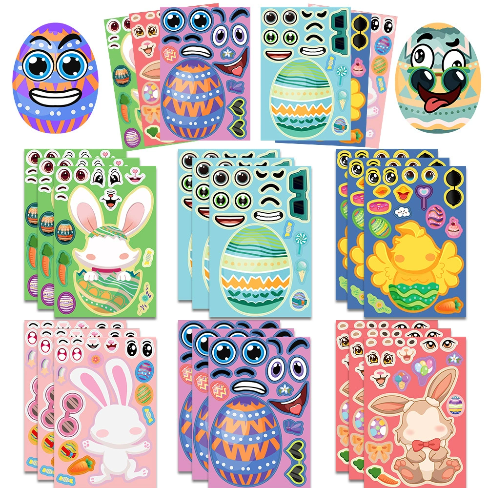 8 новых пасхальных кроликов яйцо коллаж мультфильм родитель-ребенок интерактивная головоломка ручной счет DIY лицо наклейки