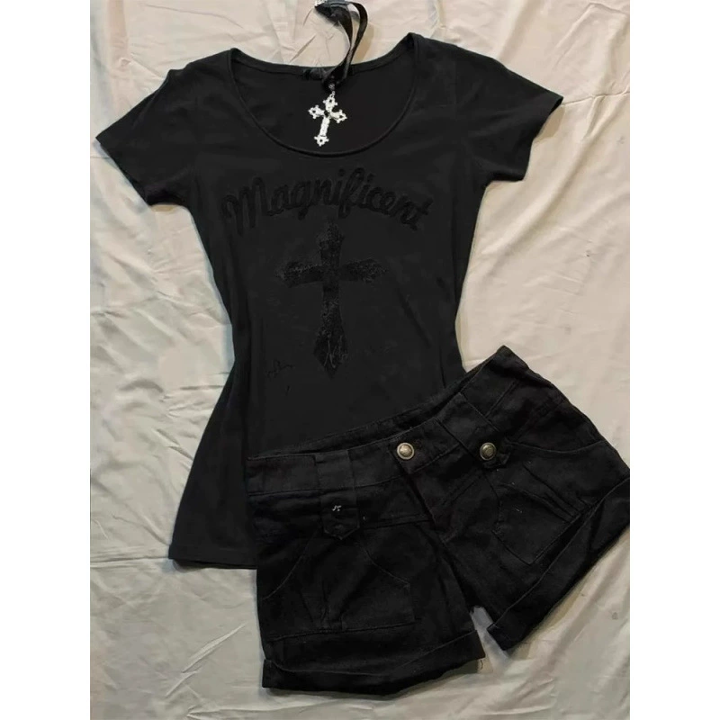 Ретро сексуальная футболка с короткими рукавами и принтом на правое плечо для женщин, лето 2025, новый дизайн, топ в стиле чистой страсти