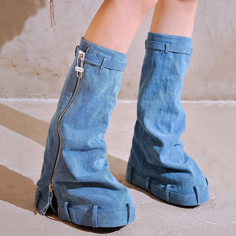 New Western platform wedge cowboy boots over the top plus size fashion western boots_voghion.com