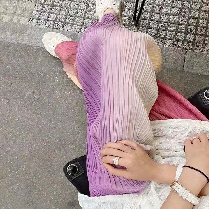 302 #   Colorful Gradient Pleated Pants, Plus-Size Tie-Dye Straight-Leg Japanese-Style Drapey Casual Floor-Length Wide-Leg Pants