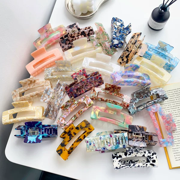 Korean Style Large Acetic Acid Clip Women's Back of Head Hairclip Leopard Print Hair Clip Retro High-grade Sense Hairpin Shark Clip Hair Accessories