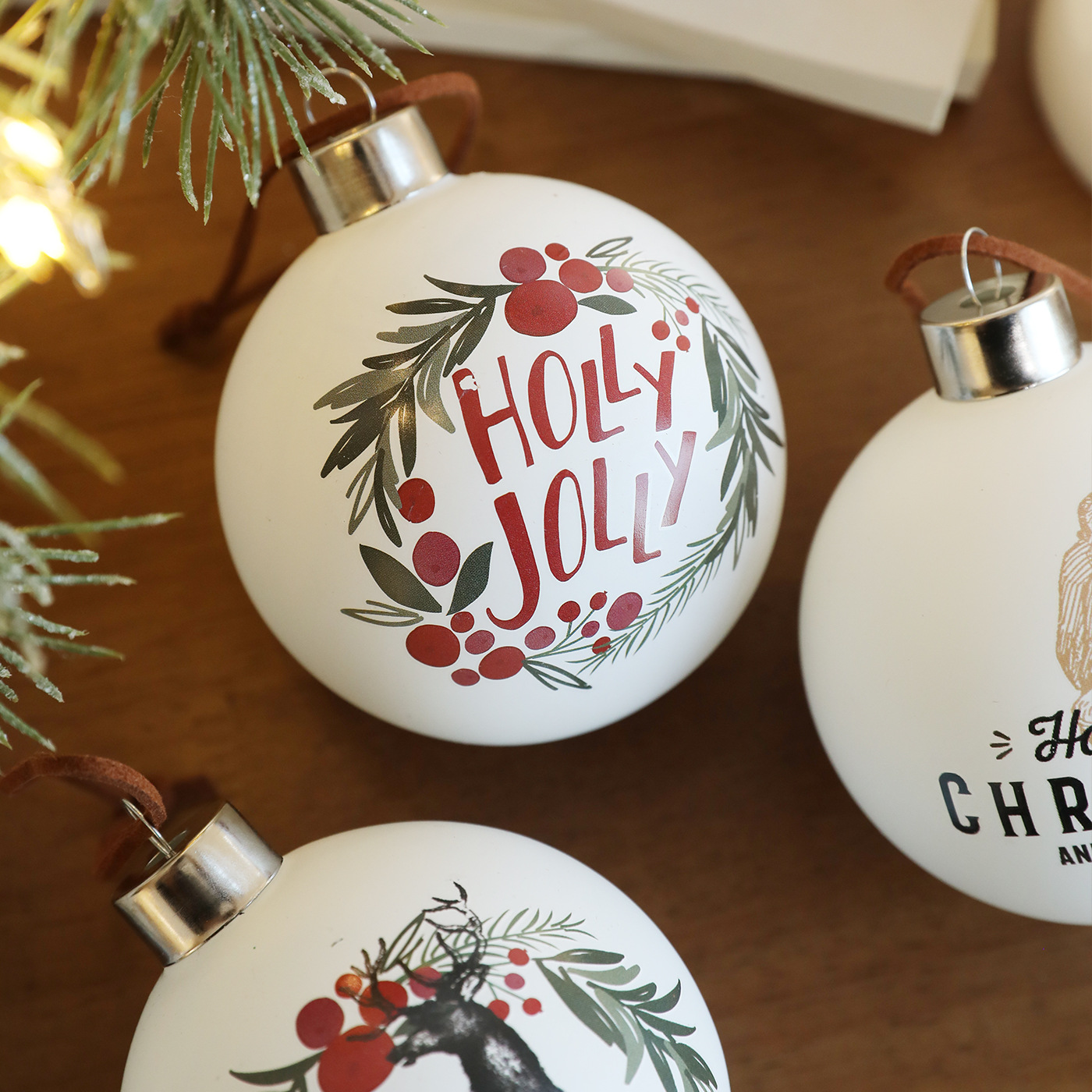 8CM bola de vidrio blanco impresa en color bola colgante árbol de Navidad decoración decorativa colgante de bola hueca decoración festiva