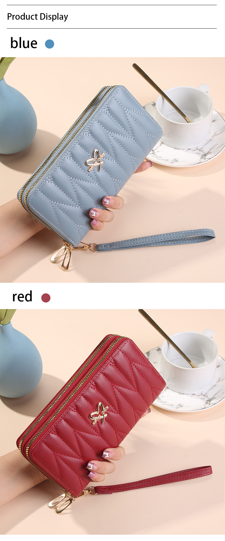 165g Weight Polyester Lining Material Zipper Closure Type Long Wallets Bags Type 1 Piece Quantity Daily Occasion Pu Leather Material Heart Shape, Solid Color Pattern All Seasons Season Women's Gender Simple Style Style Square Shape Women's Heart Shape Solid Color Pu Leather Zipper Long Wallets 11