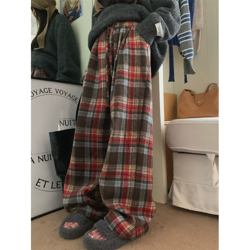 Реальная цена, красивые клетчатые брюки, дикие повседневные, толстые, клетчатые брюки, детские зимние шерстяные брюки, широкие брюки