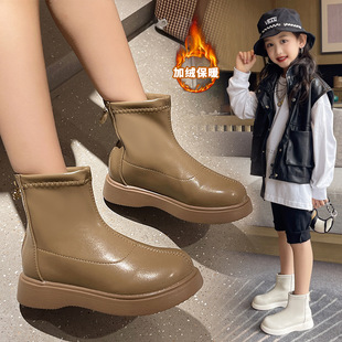 Children's Short Boots Fleece Winter 2021 New Korean Style Fashion Girls Martin Boots Spring and Autumn Single Boots Baby Cotton Boots