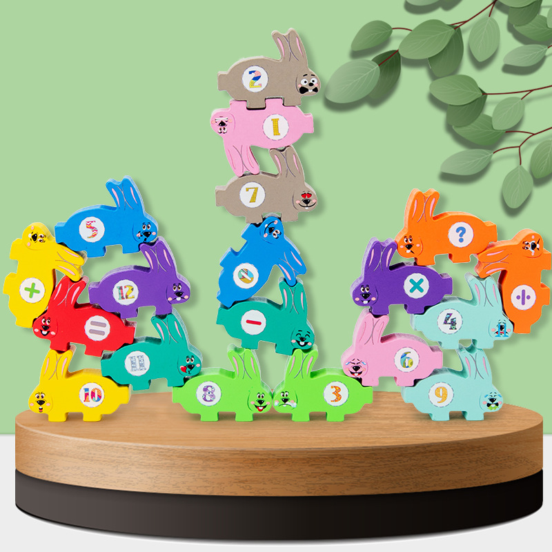 Conejo educativo para niños Jenga viga de equilibrio Jenga juego interactivo entre padres e hijos aritmética bloques de construcción juguete jardín de infantes