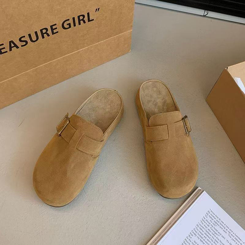 Retro fashionable suede women's slippers with hidden heel platform