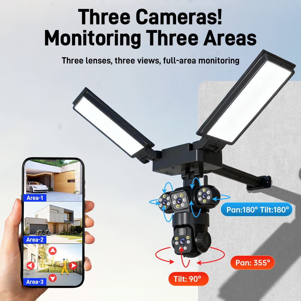 太阳能路灯头带摄像头高清监控太阳能板大瓦数户外防水全彩庭院灯