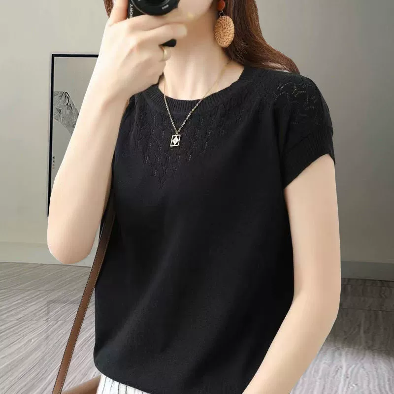 Silk knit short‑sleeve top, summer lightweight, plus sizes M–6XL