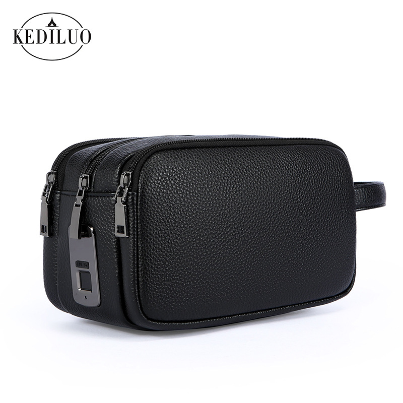 Large Capacity Men's Clutch Bag Multi Layer Korean Style Business Casual Mobile Phone Bag with Fingerprint Lock_voghion.com