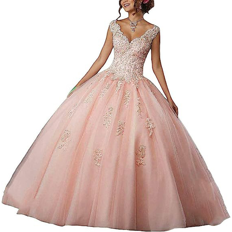 European and American Dress Pink Forest Fantasy Colorful Yarn Bride Princess Dress Wedding Dress Elegant V Neck Sleeveless Tutu Dress