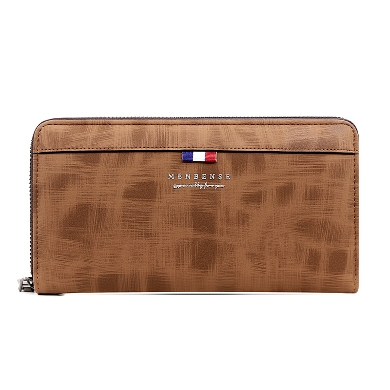 Estilo coreano casual de los hombres de mediana longitud de gran capacidad de la Cremallera de la cadena de moda Cartera de embrague bolso del teléfono móvil monedero de la moneda