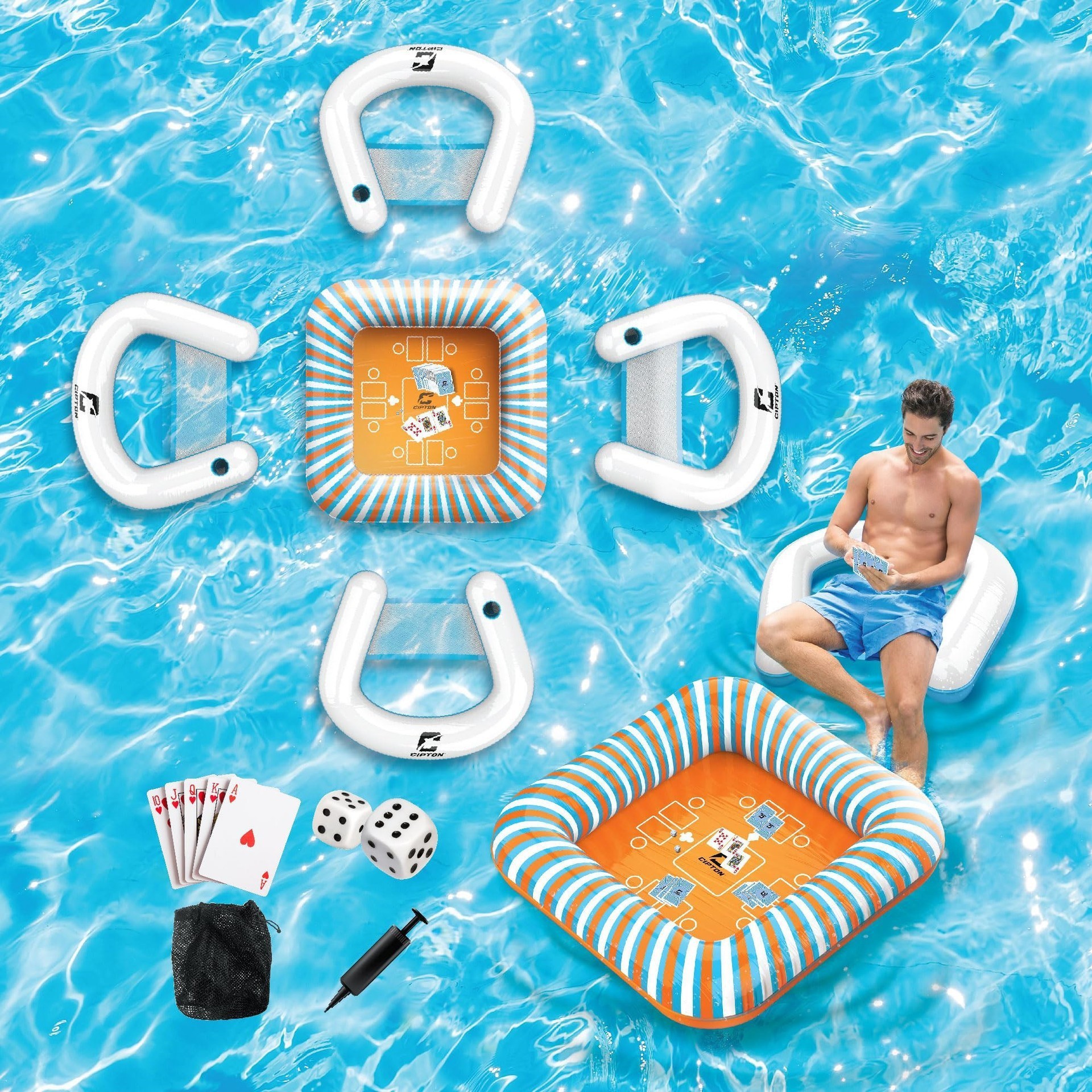 Cross-Border Supply of Water Inflatable Game Table, Adult Swimming Pool Water Toys, Water Chess and Card Table, U-Shaped Seat Floating Row
