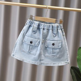 Girls' Short Skirts, Kidsren's Cargo Pants, Summer 2025 New Girls' Quarter Pants, Thin Big Kidsren's Denim Style Pants and Skirts