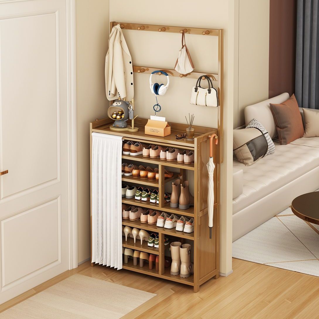 Shoe and Hat Rack Floor-Standing Integrated Shoe Rack Multi-Layer Home Entrance Shoe Cabinet Thickened Double Row Hook Storage Cabinet