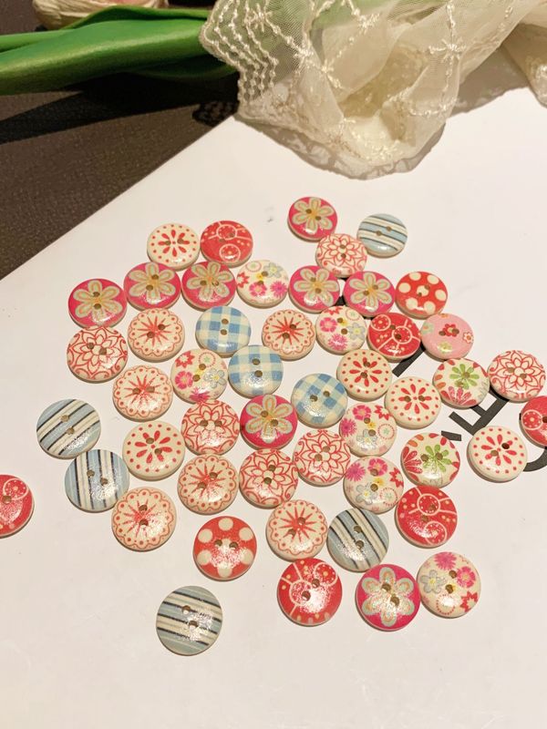 可爱ins风木扣混装手账手工diy作业儿童服装装饰纽扣配件亚马逊|undefined