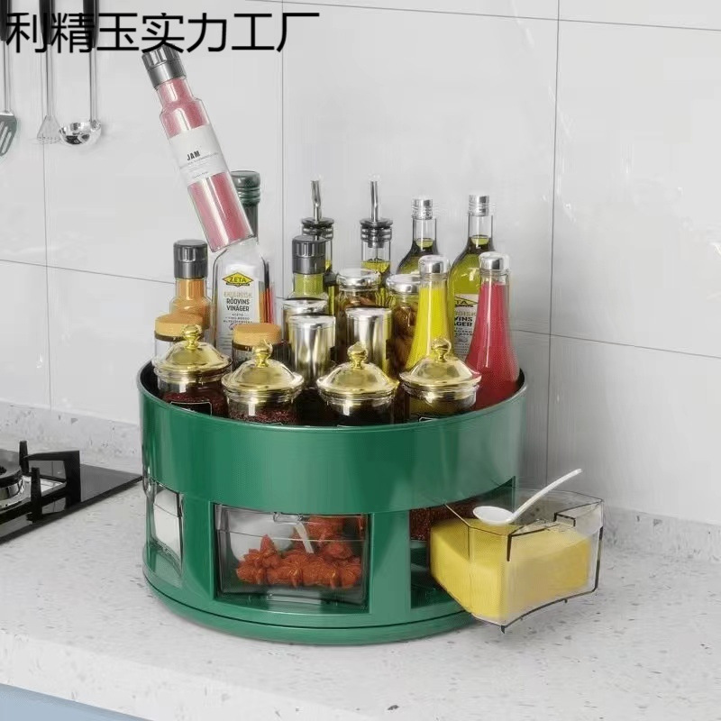 厨房置物架台面可旋转多层便捷免安装多功能收纳盒双层旋转调料架|undefined
