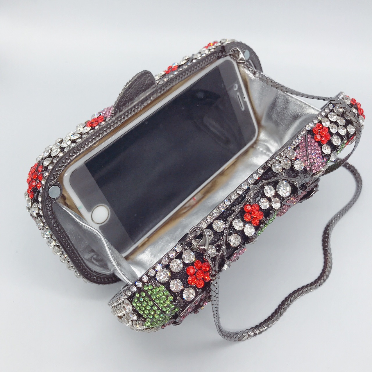 Túi clutch dạ hội nạm kim cương họa tiết hoa hồng kim loại phong cách Âu Mỹ — kim cương vàng trên nền vàng chi tiết 5
