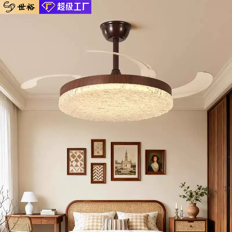 中古客厅静音风扇灯法式轻奢高级感简约卧室餐厅一体隐形电扇吊灯