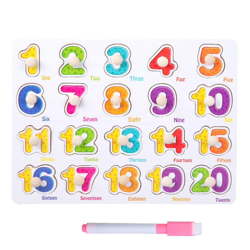 CPC tablero de agarre de la mano de madera para niños rompecabezas digital Alfabeto animal tablero de juego cognitivo Montessori Educación Temprana Juguetes Educativos