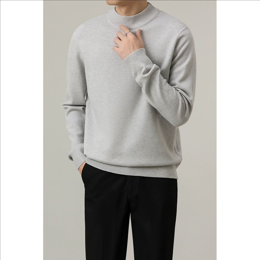 Suéter de hombre otoño y invierno nuevo cuello redondo caliente delgado casual hombre camiseta de fondo de color sólido de moda de hombre