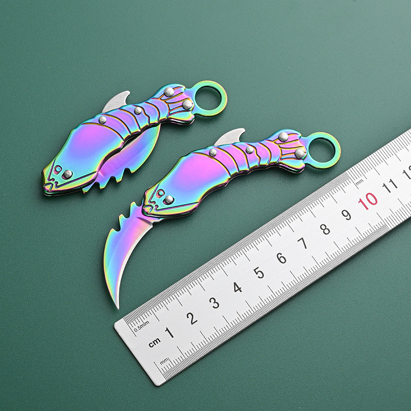 迷你不锈钢小刀带皮套钥匙链挂件小刀便捷开箱折叠小刀指环爪子刀