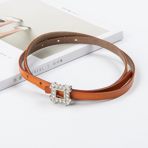 Studded Leather Women's 1.0-Inch Skinny Belt: Cowhide Design Perfect for Dresses or Casual Pants—All-Match Style, Drop Shipping Available