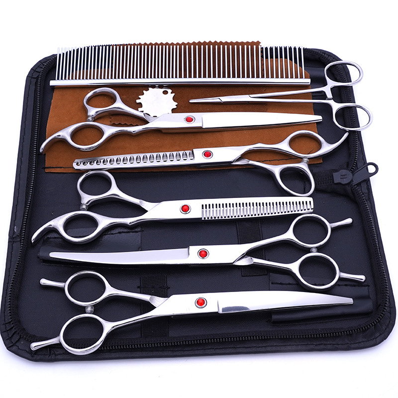Fábrica al por mayor de acero inoxidable tijeras para mascotas tijeras profesionales de corte de pelo para mascotas tijeras de diente fino tijeras de corte de pelo de peluche