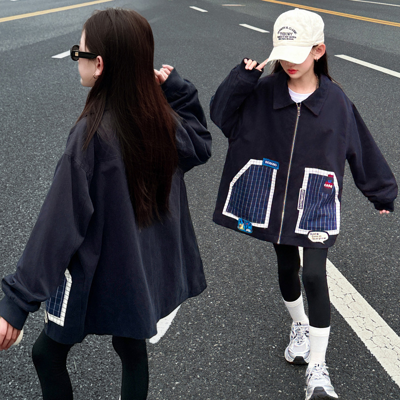 女童韩版宽松休闲外套2025新款中大童时髦洋气上衣女孩秋冬夹克衫|undefined