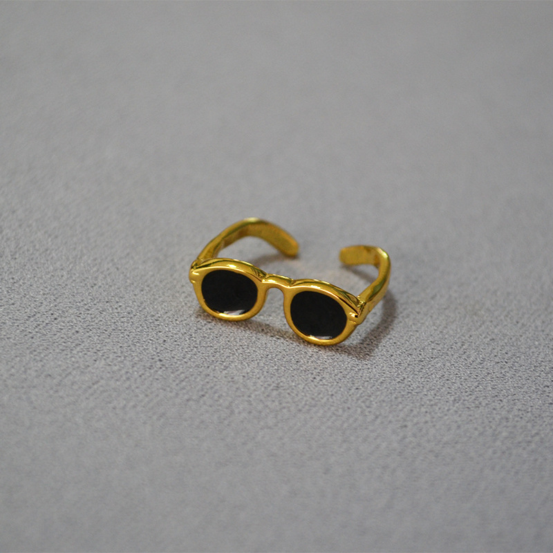 Venta Al Por Mayor Hip Hop Lentes Cobre Chapado En Oro Anillos Abiertos display picture 3