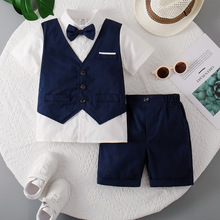 外贸童装批发男童套装夏款两件套 小男孩短袖短裤假马甲儿童夏装