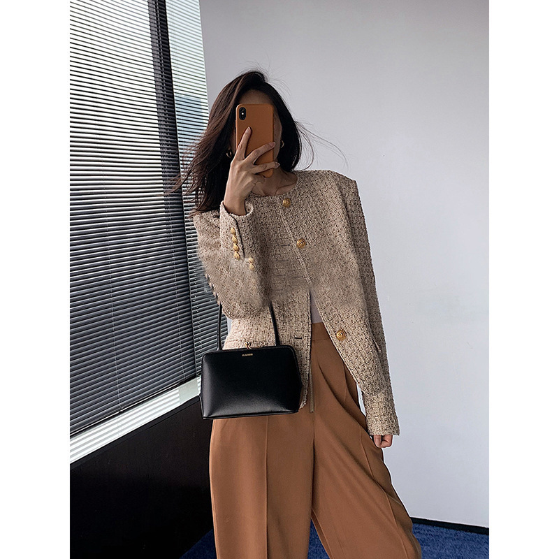 Italian Fancy Yarn Wool Woven Tweed Autumn Short Outwear for Women