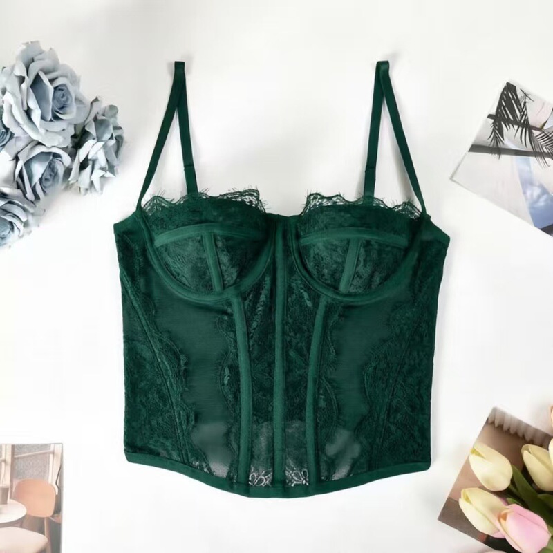 French-Style Vintage Lace Corset with Underwire, Fishbone Tummy Control, and Waist Cinching, Sexy Strapless Tube Top for Outerwear