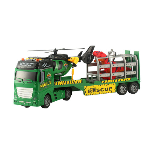 Extra large dinosaur rescue vehicle children's toy vehicle flatbed transport vehicle engineering vehicle helicopter toy rescue trailer