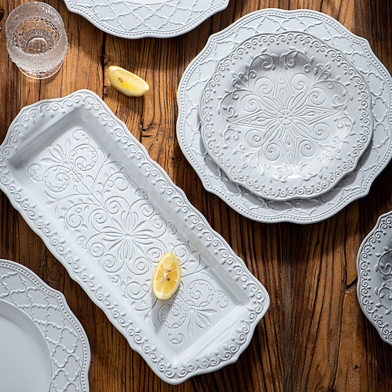 Western-style Steak Dinner Plate European-style Tableware Ceramic Household suit Rectangular Plate Western-style Steak Dinner Plate European-style Tableware Ceramic Household suit Rectangular Plate