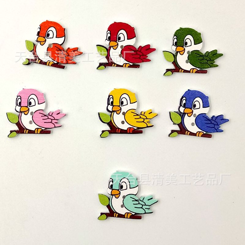 Botones de madera de dibujos animados pájaros pintados accesorios de ropa hechos a mano 50 un paquete