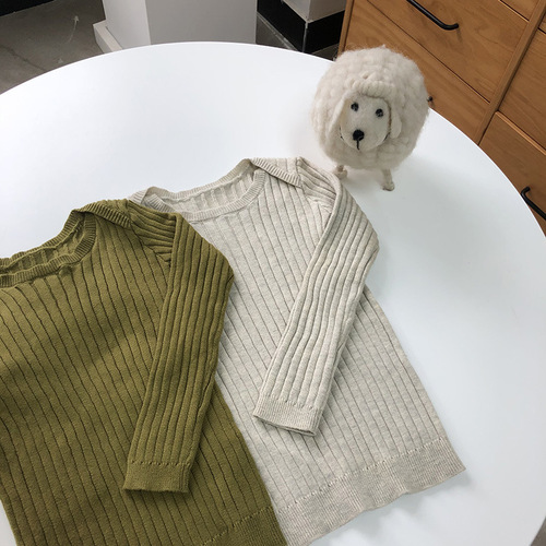 Korean-style Autumn/Winter New Arrival Children's Knitted Base Layer Ribbed Solid-Color Pullover Boys' and Girls' Long-Sleeve Sweater
