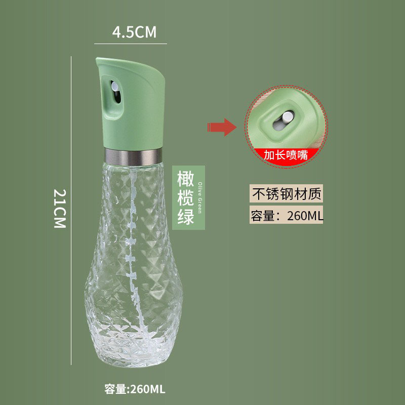 Botella de pulverización de cocina 260ml, vidrio transparente, aceite o vinagre