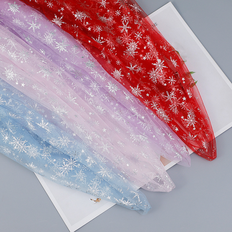 可散剪 烫银 细雪花网眼布料 玩具发饰装饰网纱舞台服装 面料