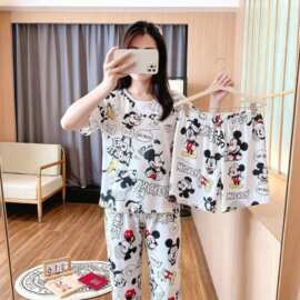 现货三件套opp袋独立包装北美印花卡通图案女士家居服东南亚批发