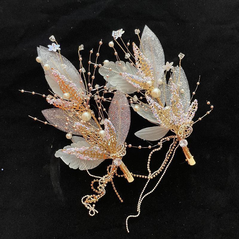 Long retro hair accessory for bride pearl with tassels