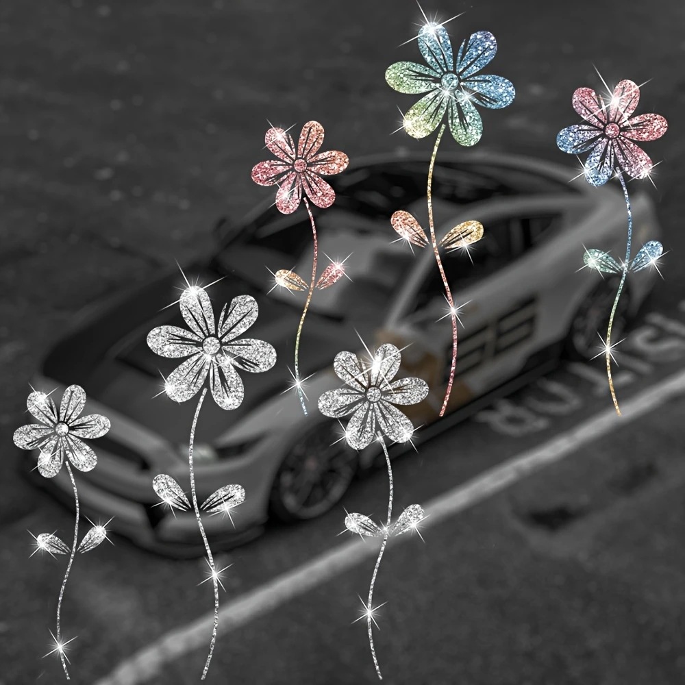 三朵雏菊汽车贴纸闪亮喷砂反光装饰贴纸跨境电商外贸热卖汽车贴纸