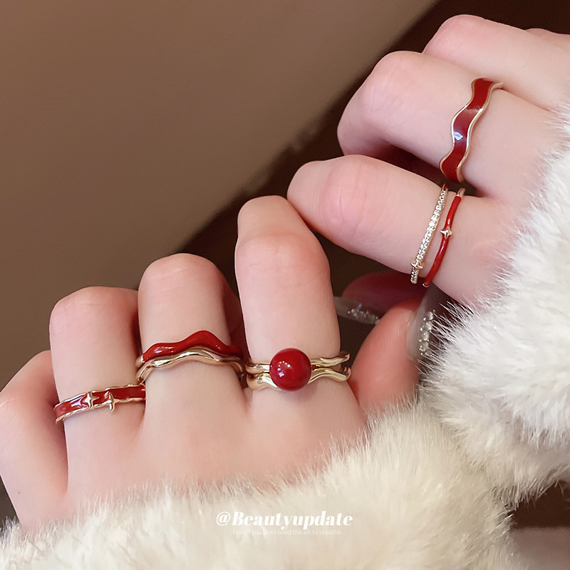 Bague ouverte en plaqué or véritable, motif goutte d'huile et vague, pour femme, design original, bague pour l'index, élégante et légère._voghion.com