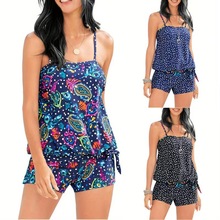 吊带分体泳衣亚马逊欧美外贸保守露肩女士泳装坦基尼经典外贸泳衣