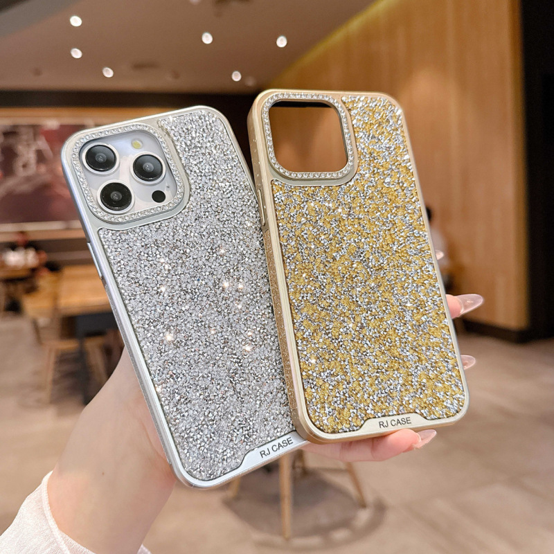 フルダイヤモンドサイドグリッター高級ラインストーンミラーフープドットダイヤモンドiPhone16Promaxライト高級アップル携帯電話ケースに適しています|undefined